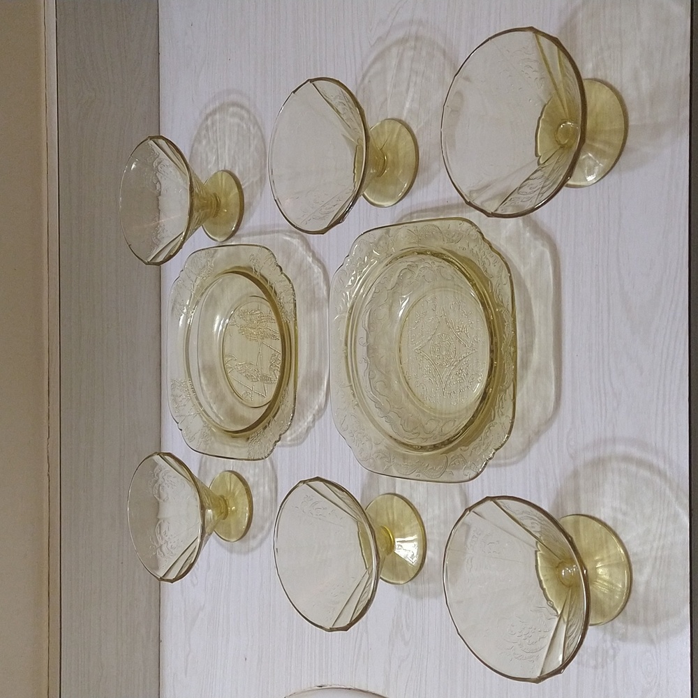 6 Federal Glass Madrid Amber Champagne Sherbet Set w/ 2 Plates Depression Set